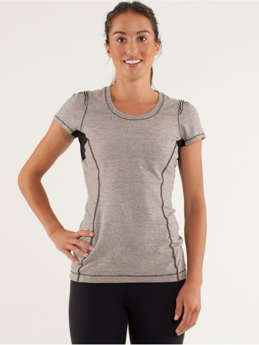Lululemon Star Runner Short Sleeve Tonka Stripe Heathered Black Size 8
